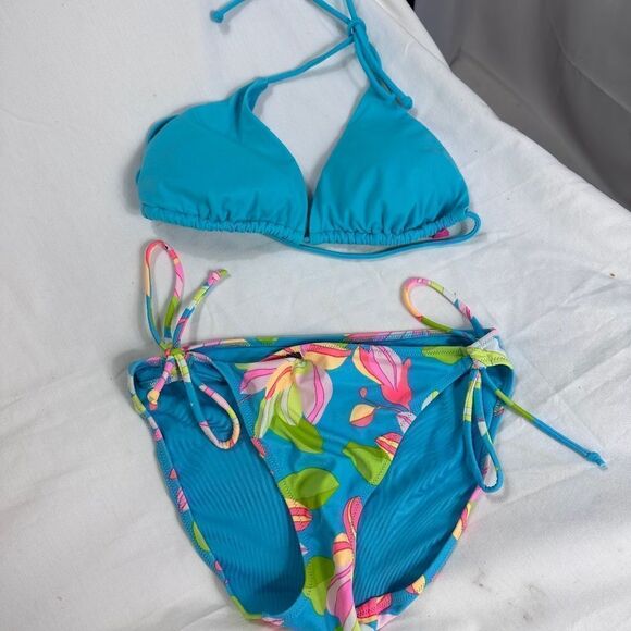 Victoria Secret triangle bathing suit Hawaiian Tropical Hibiscus Print Leaf Biki - Picture 1 of 5